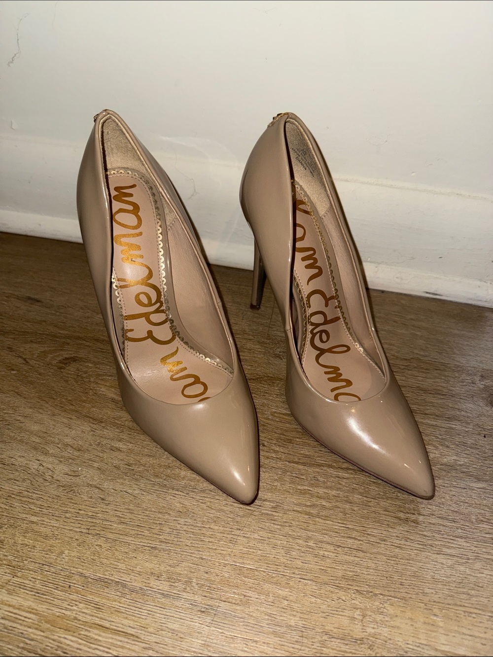 Sam Edelman Beige Patent Pointed-Toe Stiletto Pumps